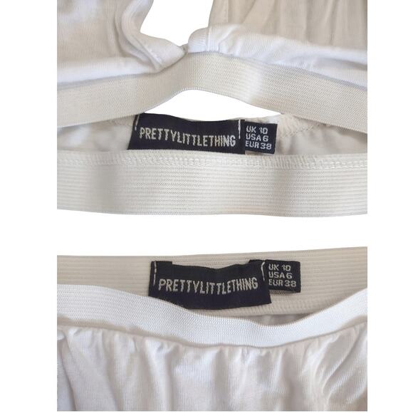 PRETTY LITTLE THING White Lingerie Bra Set Bralet Thong Panty Sz 6 Simple Clean - Picture 7 of 7
